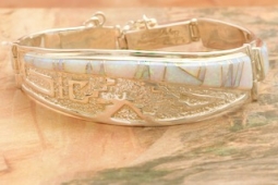 Calvin Begay New Design Fire and Ice Opal Sterling Silver Bracelet